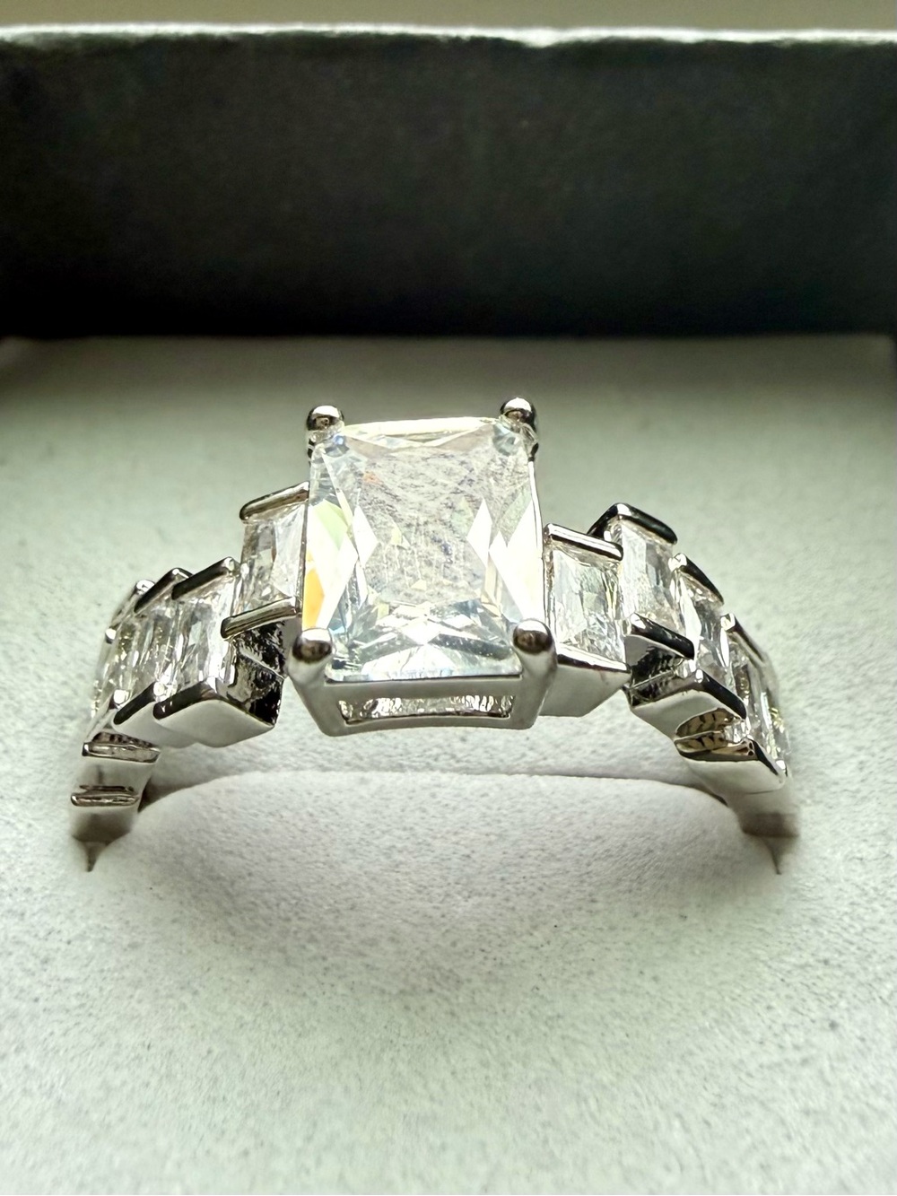 NEW!!Classic 14k White Gold-Plated Emerald Cut CZ Engagement Ring - White size 8 - Picture 2 of 15